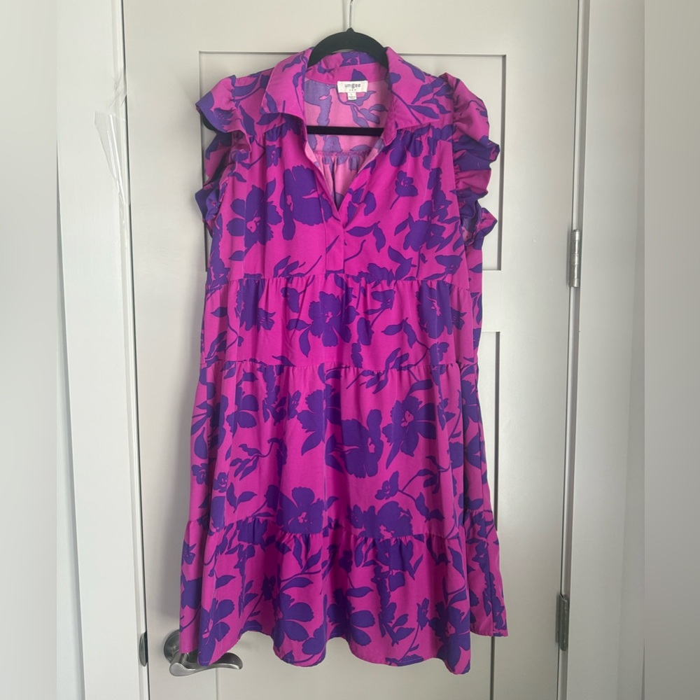 Umgee Pink and Purple Floral Tiered Dress